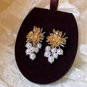 Fashionable Ring Gift 银色烟花珍珠吊坠耳环女独特漂亮耳钉 新款轻奢小众高级感耳饰