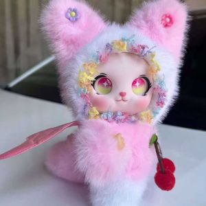 MIRELAE Hình dáng tai to. Búp bê nhồi bông hình thỏ hoạt hình. Cánh thiên thần Trang trí bằng quả anh đào. dây chuyền hình thỏ Lori. Mềm mại Móc khóa búp bê vinyl Quà tặng sinh nhật