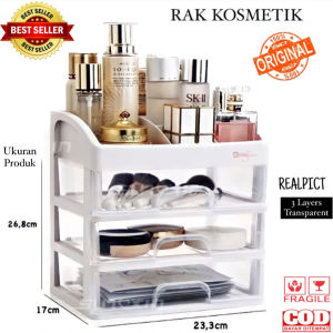 ( BISA COD ) PROMO Rak Kosmetik / Rak Make Up Susun Plastik 3 Laci / Rak Serbaguna 3 Susun Dengan Dus