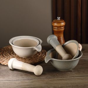 MICANGP Manual Grinding Bowl Rod Set Durable Ceramic Rice Paste Bowl Easy To Clean Multifunctional Garlic Mortar Pestle Baby Food Grinder