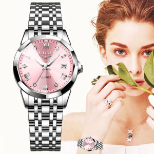 LIGE Elegant Watch for Women Waterproof Luminous Date Ladies Watch Stainless Steel Quartz Women Watches +