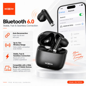 MOXOM HD Stereo Wireless Earbuds Bluetooth 6.0 Earphones with Mic sound 13mm Bass Touch Control Type-C 5H Playtime T