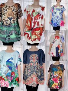 เสื้อผ้าผู้หญิง พลัสไซส์ ทรงหลวม พิมพ์ลายใหม่ ทรงหลวม พลัสไซส์ อ้วน แขนสั้น คอกลม ยาวปานกลาง