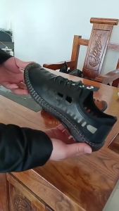 Mens Foreign Trade Sandals 2024 Summer and Autumn New Mens Casual Hollow Breathable Leather Shoes Soft Bottom Closed Toe Hole Shoes ㏇L0529