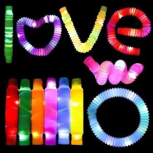 LED Flash Pop Tubes Sensory Toy Kid Autism Anti Stress Plastic Bellows Children Squeeze Toy for Adult Fidget Stress Relieve Toys
