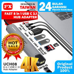 USB Hub Type C 3.1 Converter Adapter to USB 3.0 USB Type C 4K HDMI SD Card LAN RJ45 Macbook Ipad Laptop Asus Lenovo Thunderbolt 3 PD Charging Multiport 8 in 1 PX UCH08