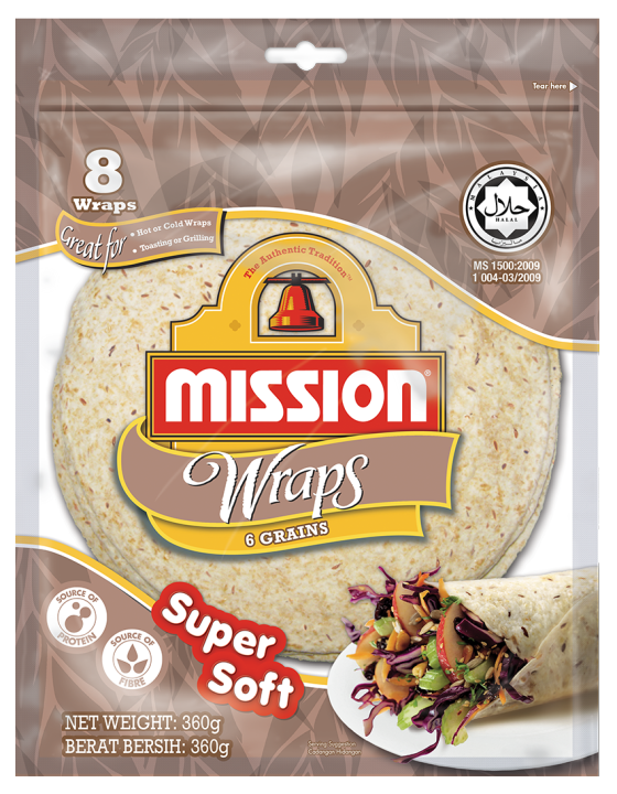 Mission Wraps 6 Grains 360g แผ่นแป้งมิชชั่นผสมธัญพีช 6 ชนิด ขนาด 360
