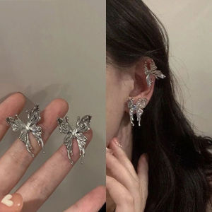 Metal ButterflyTassel Clip Earring Fashion Jewelry Gift Angel Ear Bone Clip Earring New Trendy Light Luxury Earrings Accessories