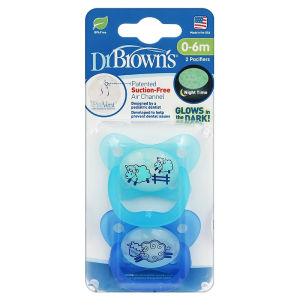[ PV12006/PV12008 - Xanh ] Set 2 ty ngậm phát sáng dạ quang Prevent chỉnh nha chống vẩu Dr.Browns ( 0-6m )