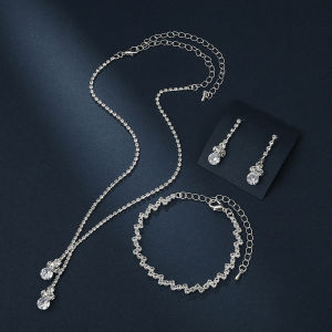 [fenggongshuode] 3Pcs Fashionable Womens Jewelry Set With Zircon Earrings Necklaces Bracelets Wedding Decoration