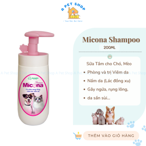 Sữa tắm trị nấm cho chó mèo Micona Shampoo 200ml - Sữa tắm trị viêm da nấm da cho chó mèo giúp dưỡng lông siêu mượt khử mùi hôi - A Pet Shop