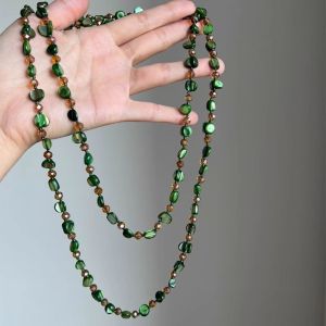 BOOCEAN Bohemian Antique Necklace Shell Beaded Colorful and Green Double Layers Necklace Light Luxury Stackable Long Necklace Women Girls