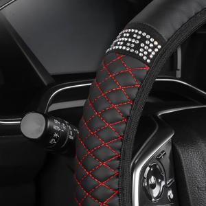 Diamond Designings Steering Wheel Cover Not Slip PU Leather Steering Wheel Cover with Diamond Accents for Vehicles