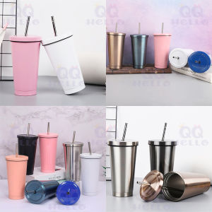 500ml 304 Stainless Steel Tumbler Lid Free Straw Double Layer Insulated Coffee Tumbler Cup Gift Tumbler 不锈钢吸管杯冰霸杯 C17