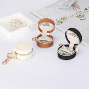 JPTD Round Portable Jewelry Storage Bag Mini Necklace Ring Jewelry Box Multipurpose Minimalist Storage Case With Keychain Travel