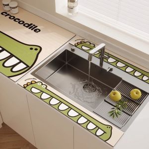 GURUNGMANI 10x60cm Faucet Drain Mat Cartoon Lucky Cat Sink Absorbent Mat Cute Non-Slip Desk Mat Kitchen Bathroom