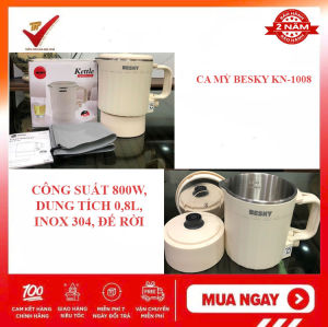 Nồi Điện Ca Mỳ Mini 800ml Inox 304 – Nấu Mì Nấu Lẩu Đun Nước – Vỏ PP Chống Bỏng – Đế Rời Tiện Lợi
