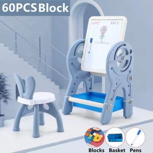 3in1 Building Blocks Table Learning Writing Board Drawing Board With Chair Set For Kids Study Table and Chair For Kids