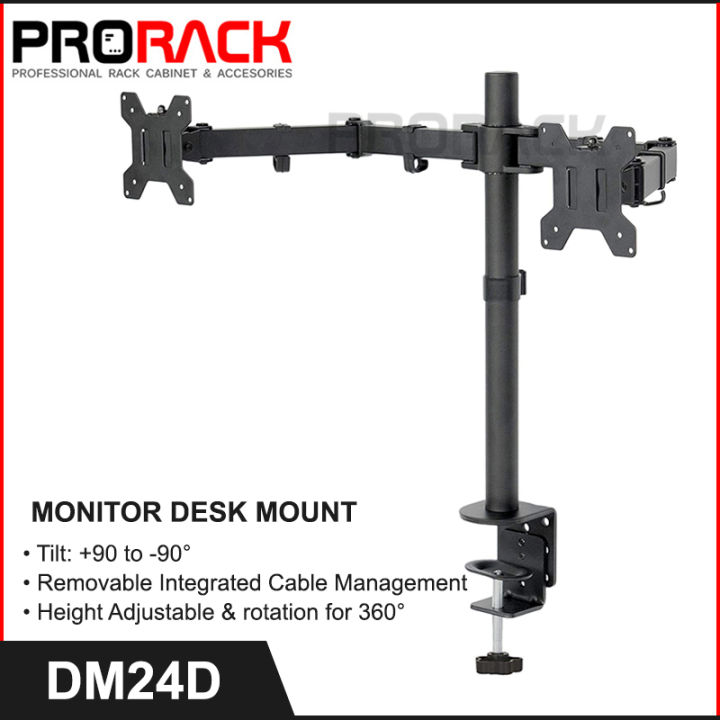 PRORACK DM24D Dual Arm Monitor Desk Mount with C-Clamp only Adjustable ...