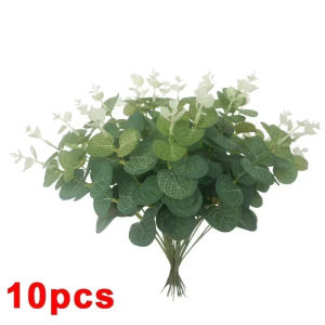 36Pcs Eucalyptus Branch Artificial Leaves Green White Plants DIY Christmas Wreath Wedding New Year Party Table Home Decor