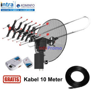 Antena Luar TV Outdoor Digital Analog Intra INT-888 DGT Booster Smart Chip Remote Free Kabel 10 M