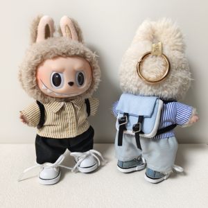ASRV (Only Clothes) Labubu Clothes Suit Fashion Suit with Plaid Shirt and Shorts Doll Clothing