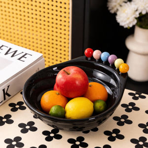 The joy of home Large Fruit Bowl Snack Plate Serving Bowl With Fork Food Grade Plastic Tahan Lama For Kitchen Rumah Tangga Party