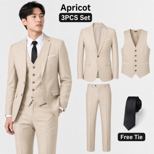 Premium Black Mens 3 Piece Suit with Free Tie Smart Professional Blazer Vest Pants Set S-6XL