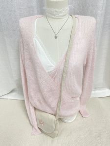 Pink Sweet Lace-up Knitted Mohair Sweater Cardigan Women Autumn V-neck Long Sleeve Cute Sweaters Preppy Style Knitwear Crop Tops2026