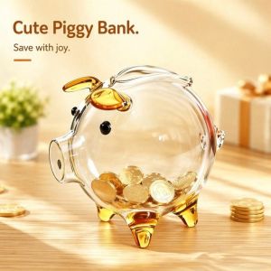Piggy Bank Glass Coin Bank Transparent Cute Savings Jar Kids Gift Home Decor Money Box
