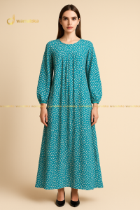 Baju Muslimah Abaya Cotton Labuh Motif Etnik Comfy Hijab Dress Semi Formal Casual Wanita Modest Wear
