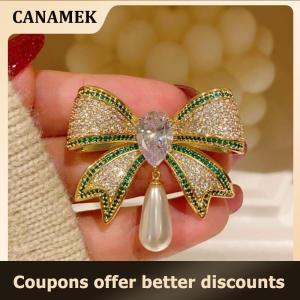 【 CANAMEK 】 Temperament Rhinestone Bowknot Brooches For Women Girls Fashion Delicate Corsage Elegant Suit Pins Clothing Accessories Gifts