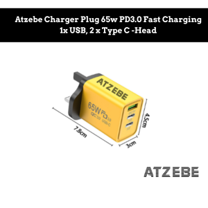 Atzebe Charger Plug 65w PD3.0 Fast Charging x USB 2x Type C Head
