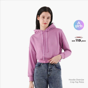 Aerostreet Hoodie Oversize Crop Top Polos Gelap Woman KAD01