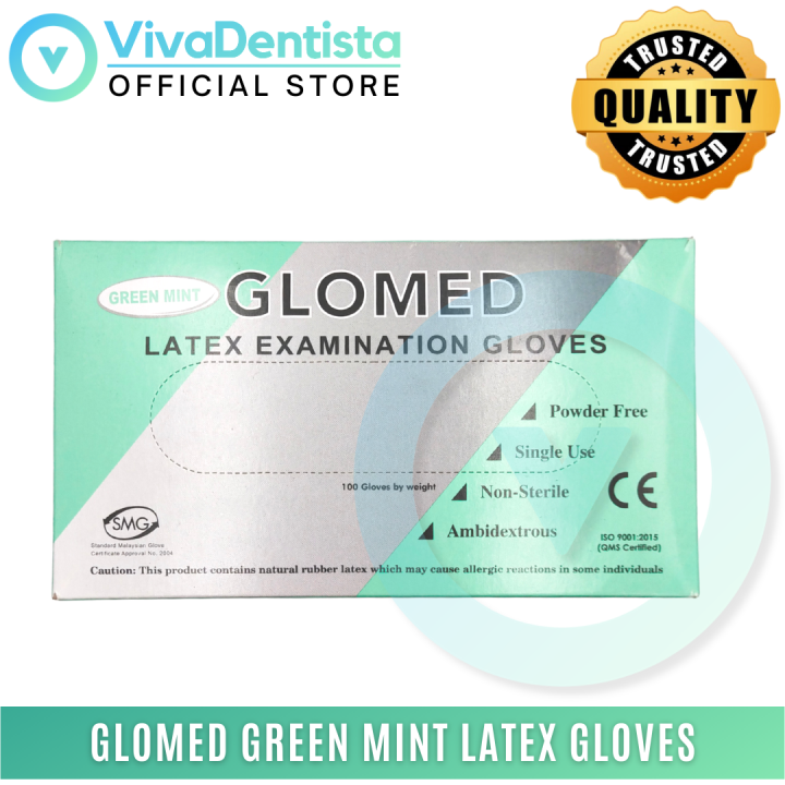 Glomed Green Mint Disposable Latex Gloves Powder Free (100pcs
