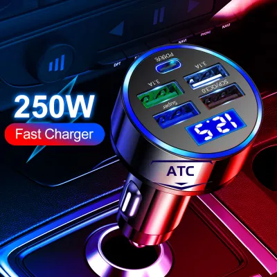 C6 12V/24V Tẩu Sạc Nhanh PD QC3.0 USB C 5 Cổng Có Đèn LED Cho Xe Hơi CINDY