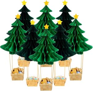 8 Set Neutral Christmas Tree Centerpieces for Tables with Baskets Christmas Tree Hot Air Balloon Table Honeycomb Centerpieces Decoration for Christmas Wedding Baby Shower Birthday Party Decor