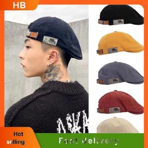 HB 2025 New Mens Vintage Linen Fashion Hip Hop Solid Beret Side Label Womens Hat Vintage Beanie Crowd Style Sun Beret