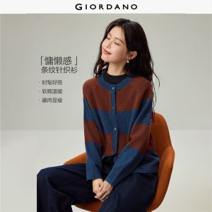 Giordano Beau Monde Women Contrast wide stripe loose cardigan Free Shipping 13356651