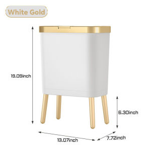 Bedroom Trash Can with LidSlim Bathroom Cans Lids Dog Proof Press Top LidModern Gold Plastic Waste Basket for OfficeKitchen