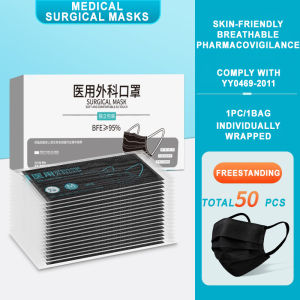 [Independent Packaging] BT 50pcs Black Medical Surgical Masks Disposable Medical Men And Women High Color Value Fall And Winter Warm Breathable White 医用外科口罩 Not Single Use Colorindividually With Box Not Single Use Beauty Facial