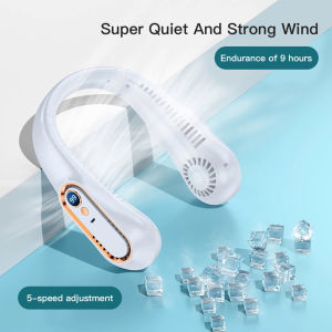summer Leaf Less Neck Hanging Small Fan USB Charging Outdoor Portable Portable Sports Neck Hanging Fan Essential for Lazy People
