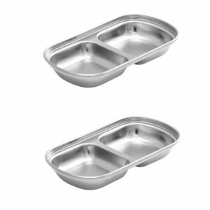 Sacesr 2Pcs Stainless Steel Seasoning Dish 2/3/4 Grid Thickened Divided Dip Bowls Cutlery Stackable Sauce Plate Camping Picnic 8K3Q7