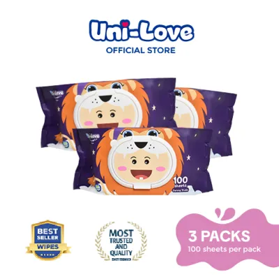 UniLove Slumbernight Baby Wipes (Daring Truth) 100s Pack of 3 - 99% Water| Hypoallergenic | Alcohol Free | No harmful chemicals | with Aloe Vera | Safe & Gentle | FDA Approved