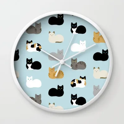 Jam Dinding Cetak Roti Kucing Cat Loaf Print Wall Clock