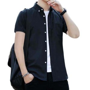 Korean Slim fit Plain Oxford Cotton Fabric Formalwear Shirt Business Casual Short eleeve Tops