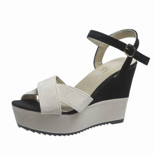 [Free Shipping] Wedge Heel WomenS Sandals 2025 Summer New Fashion Korean Style High Heel Thick Sole Color-Block Fish Mouth Suede WomenS Sandals