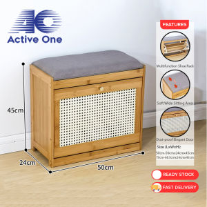 ACTIVEONE 50CM/70CM Shoe Rack Bamboo Wood With Soft Pad Stool Bamboo Rak Kabinet Kasut Almari - Fulfilled by ACTIVEONE