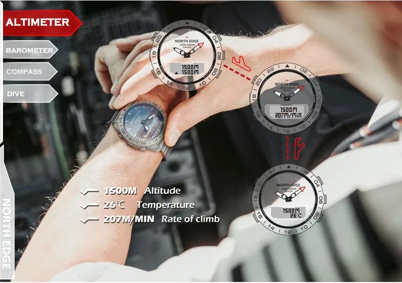 NORTH EDGE GAVIA 2 Men Military Digital Sport Watch Swimming Watch 