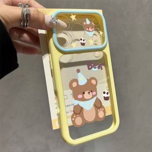 Kawaii Cartoon Animal Acrylic Back Phone Case Macaron Two-Tone Frame Shockproof Cover For iPhone 17 16 15 14 13 12 11 Pro Max